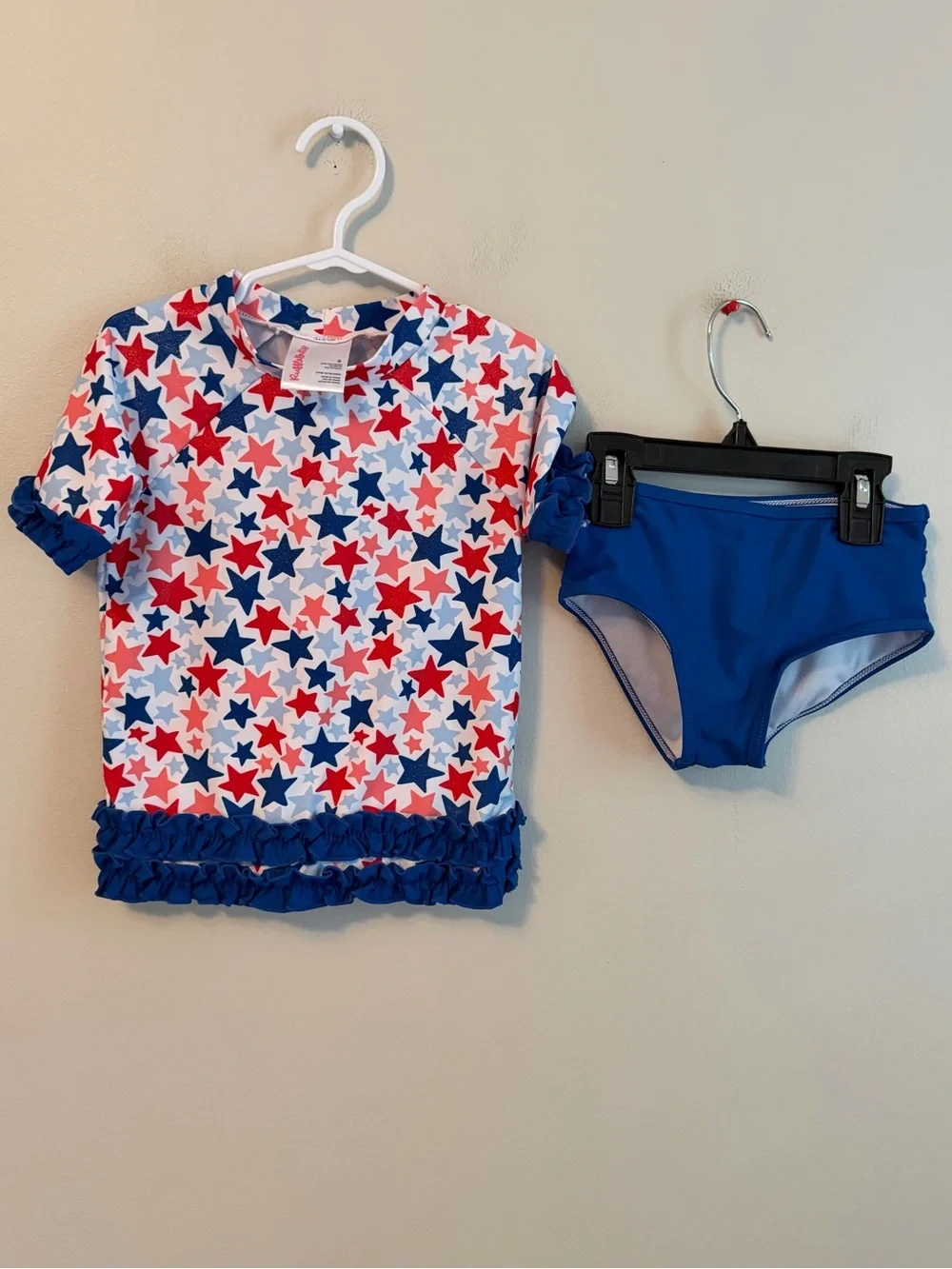 Ruffle Butts Kids Star-Print Rash Guard Swim Set - Red, White & Blue